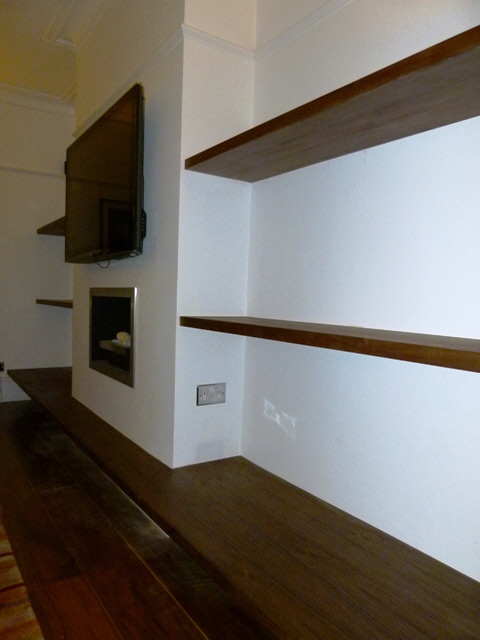 fitted walnut shelves